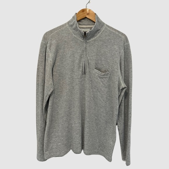 Billy Reid Gray 1/4 Zipper Long Sleeve Pullover Sweater L ($198) - Picture 1 of 4